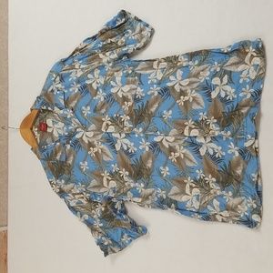Junction west hawaiian shirt men's size L blue and brown white orchids